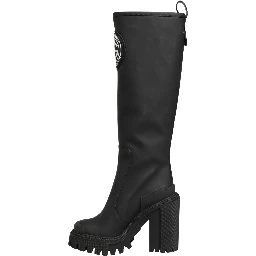 Black Rubberised Leather High Boots Shoes