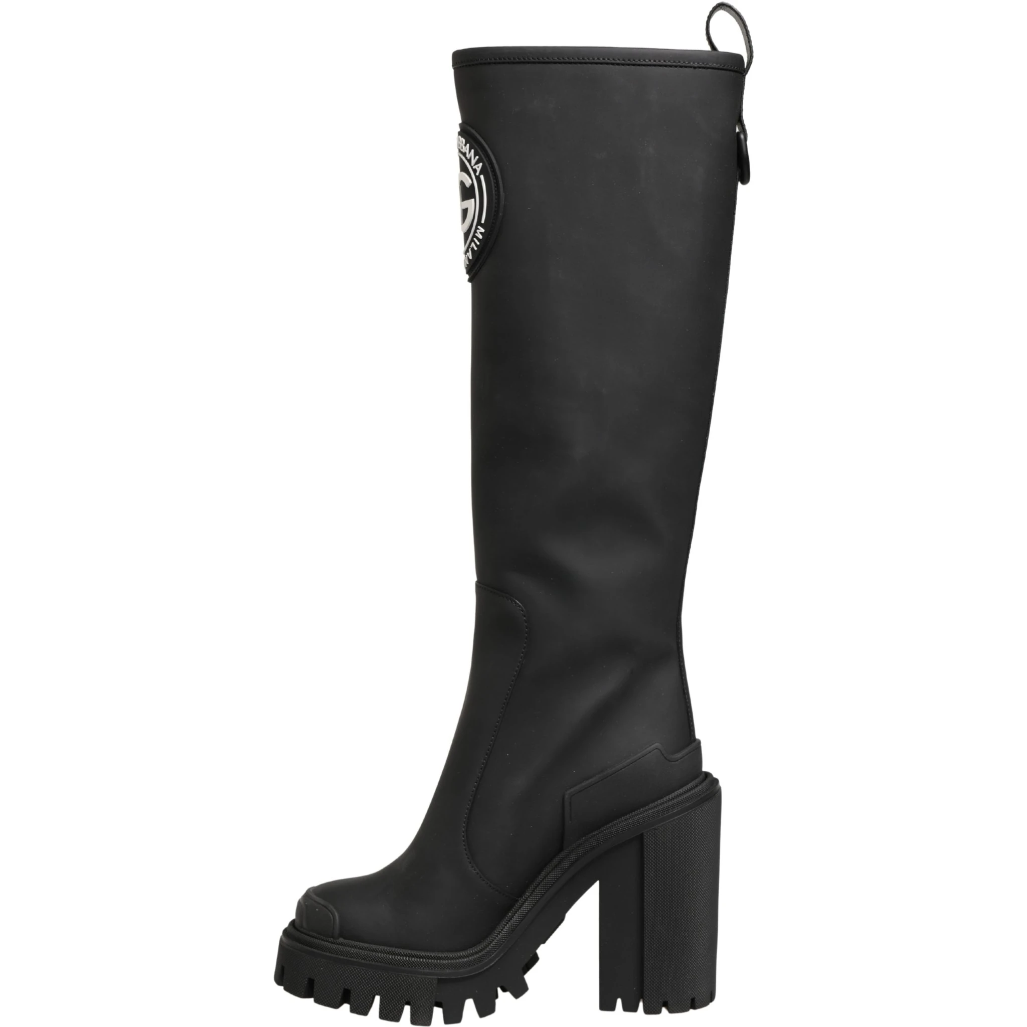 Black Rubberised Leather High Boots Shoes
