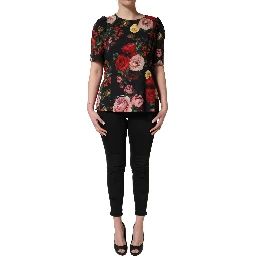 Black Floral Crepe Frill Detail Blouse Top