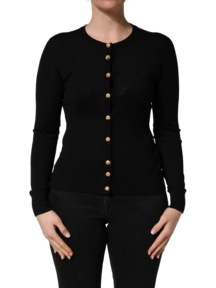 Black Wool Knitted Button Front Cardigan Sweater alternative