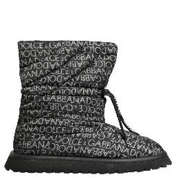 Black Logo Print Lace Up Snow Boots Shoes