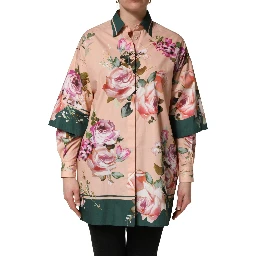 Pink Floral Cotton Button Front Shirt Top