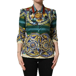 Multicolor Majolica Print Cotton Blouse Top