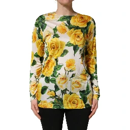 Yellow Rose Floral Long Sleeves Blouse Top