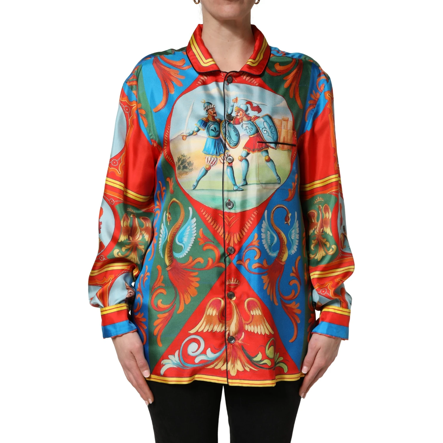 Multicolor Printed Long Sleeve Button Down Shirt Top