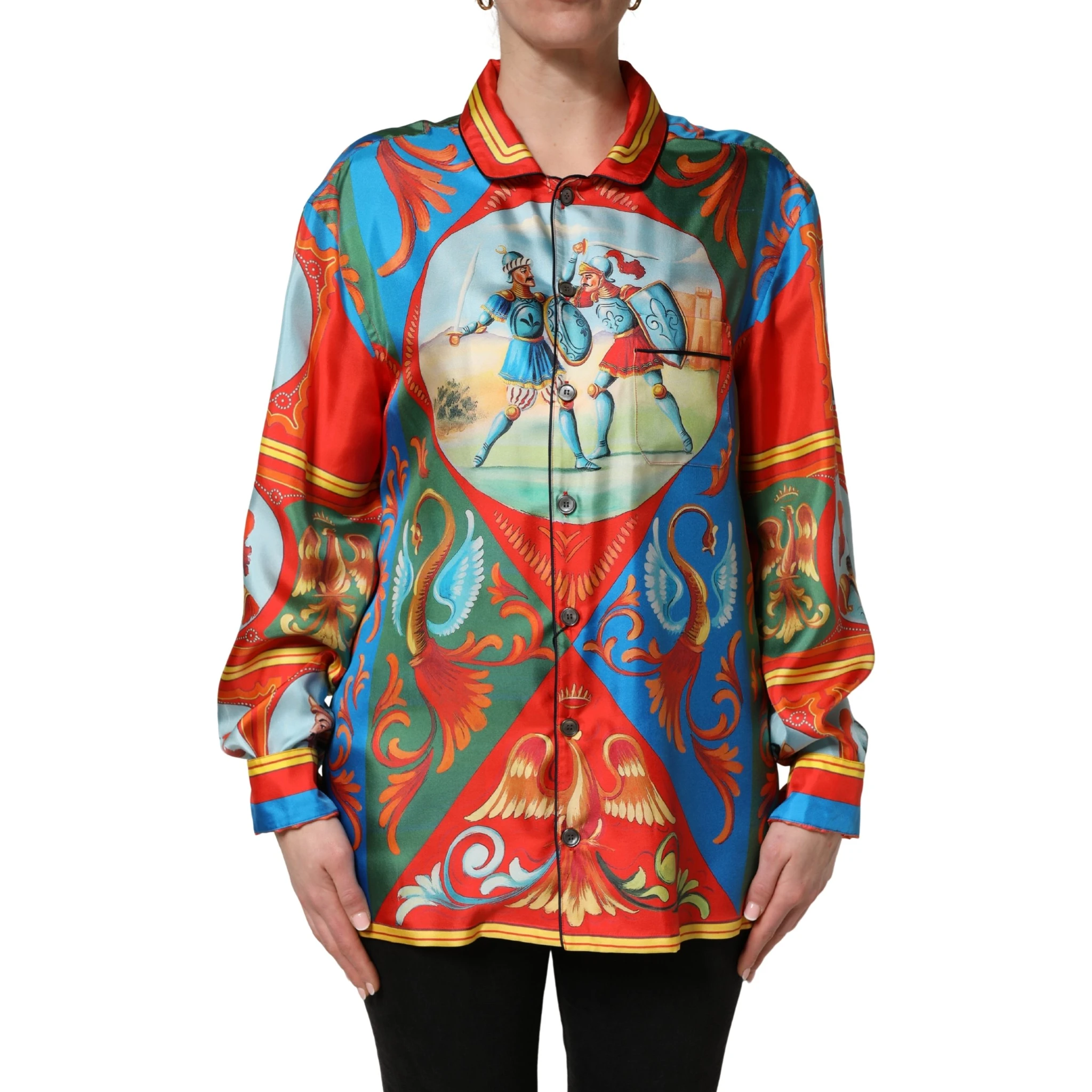 Multicolor Printed Long Sleeve Button Down Shirt Top