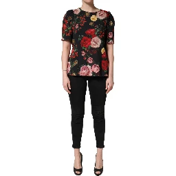 Black Floral Crepe Frill Detail Blouse Top