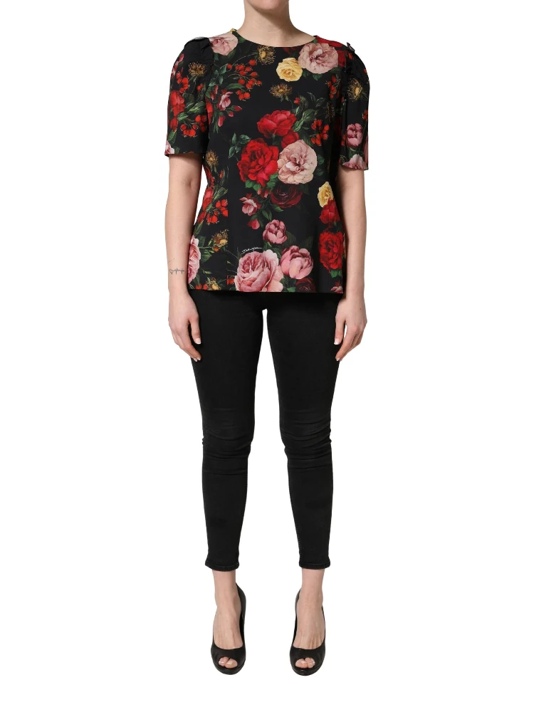 Black Floral Crepe Frill Detail Blouse Top alternative