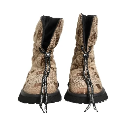 Brown Logo Print Lace Up Snow Boots Shoes
