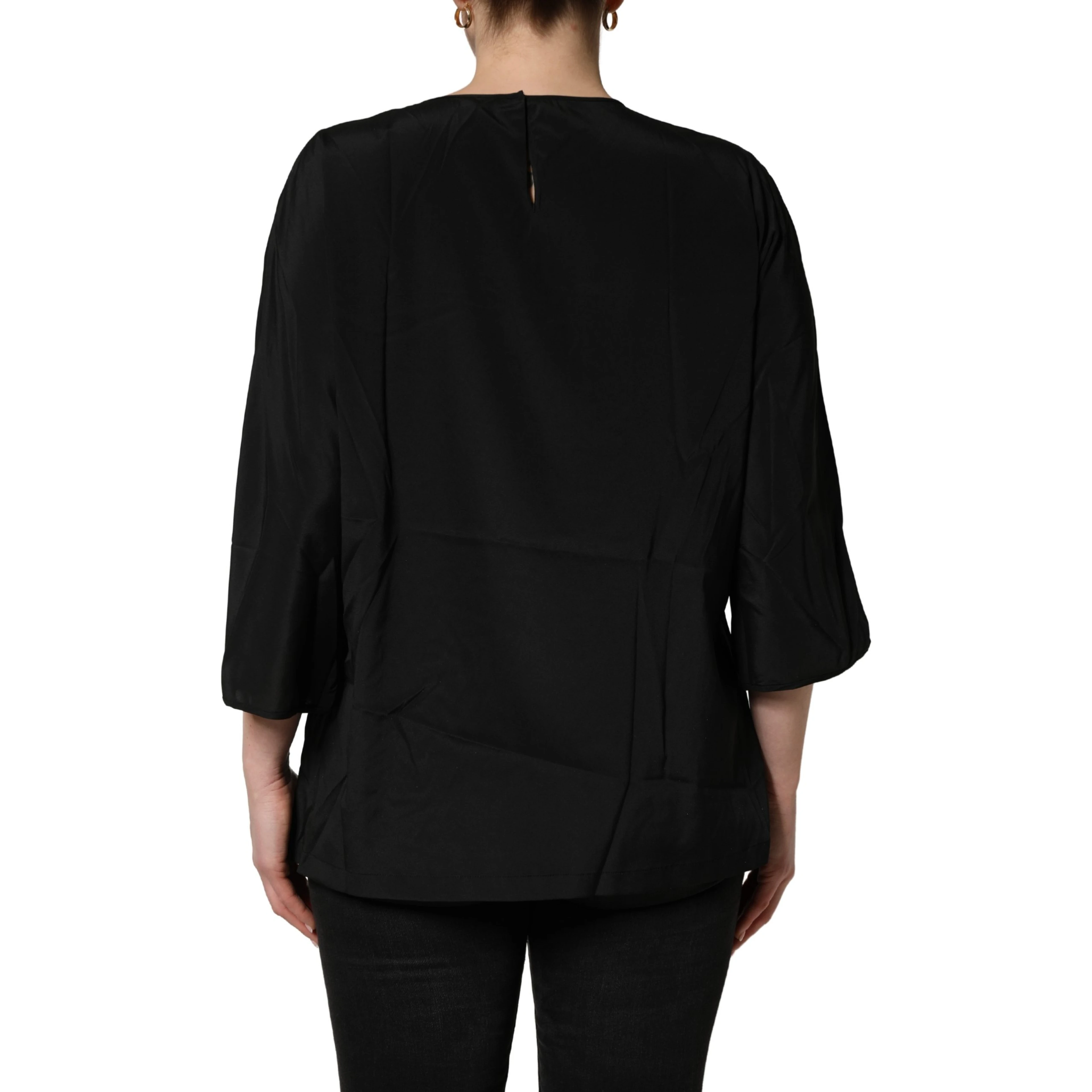 Black #dgfamily Silk Blouse Top