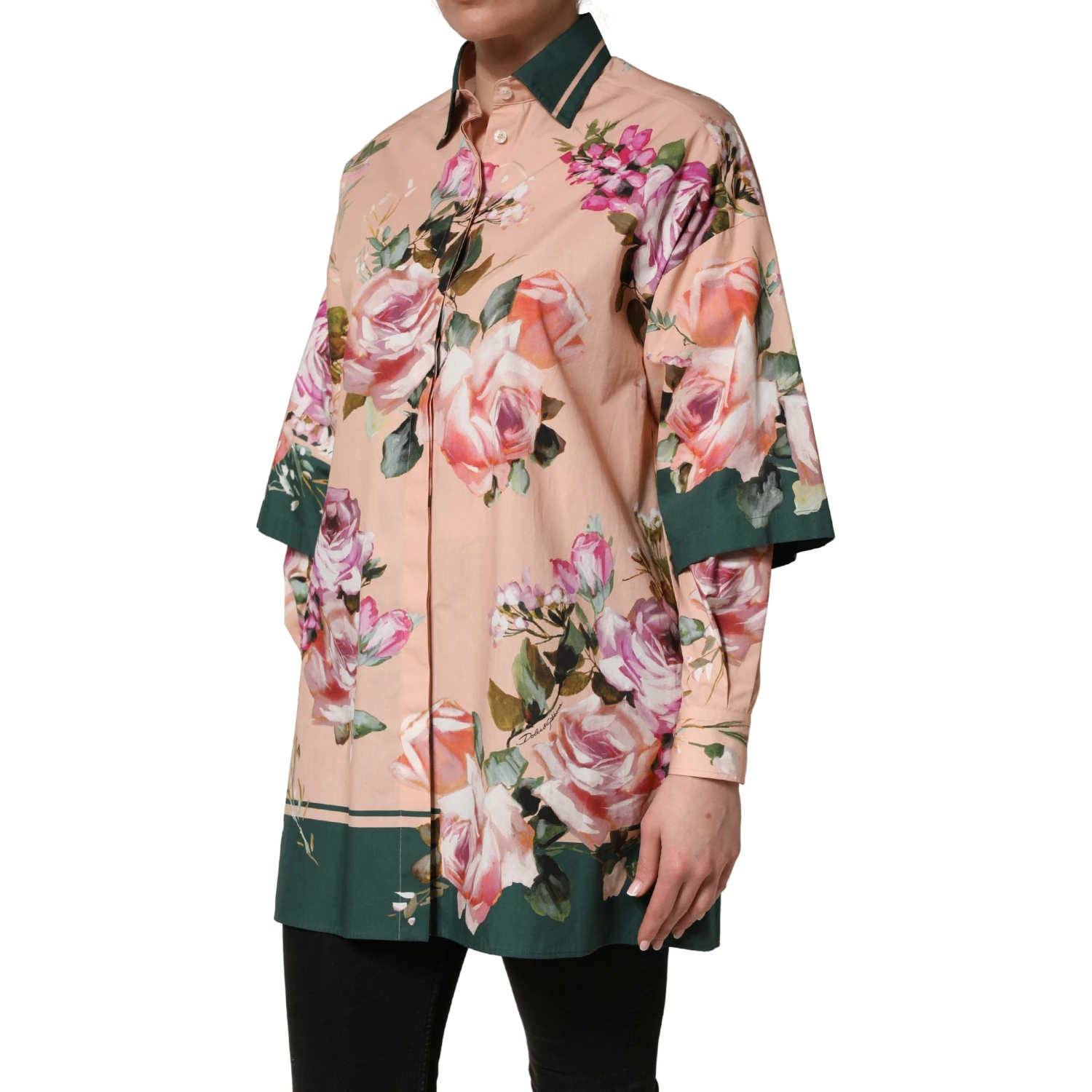 Pink Floral Cotton Button Front Shirt Top