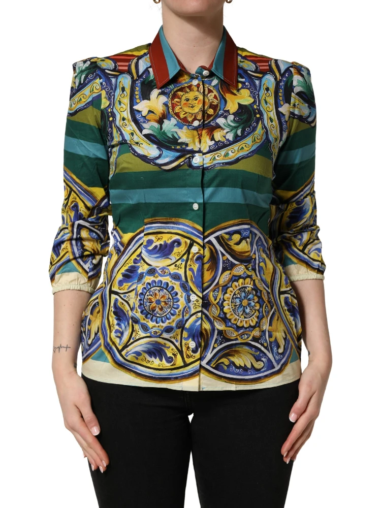 Multicolor Majolica Print Cotton Blouse Top alternative