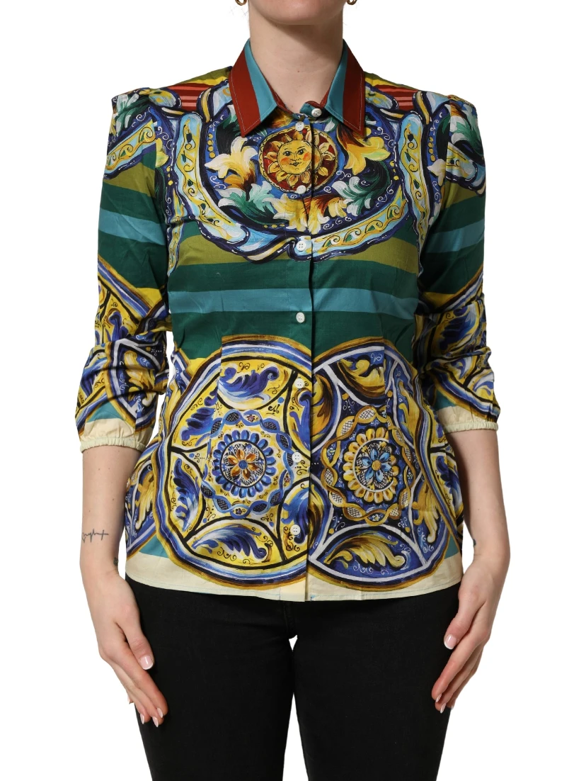 Multicolor Majolica Print Cotton Blouse Top