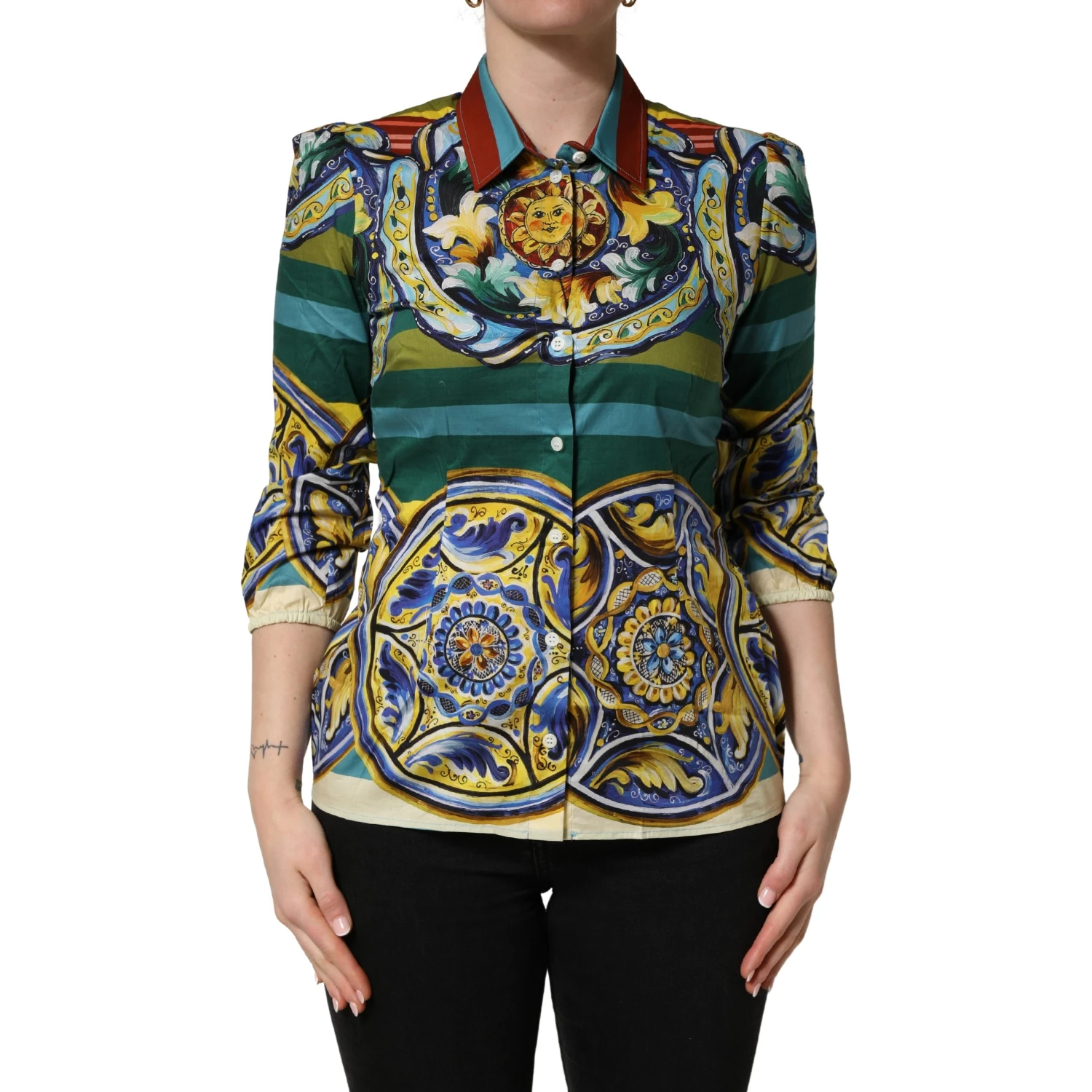 Multicolor Majolica Print Cotton Blouse Top