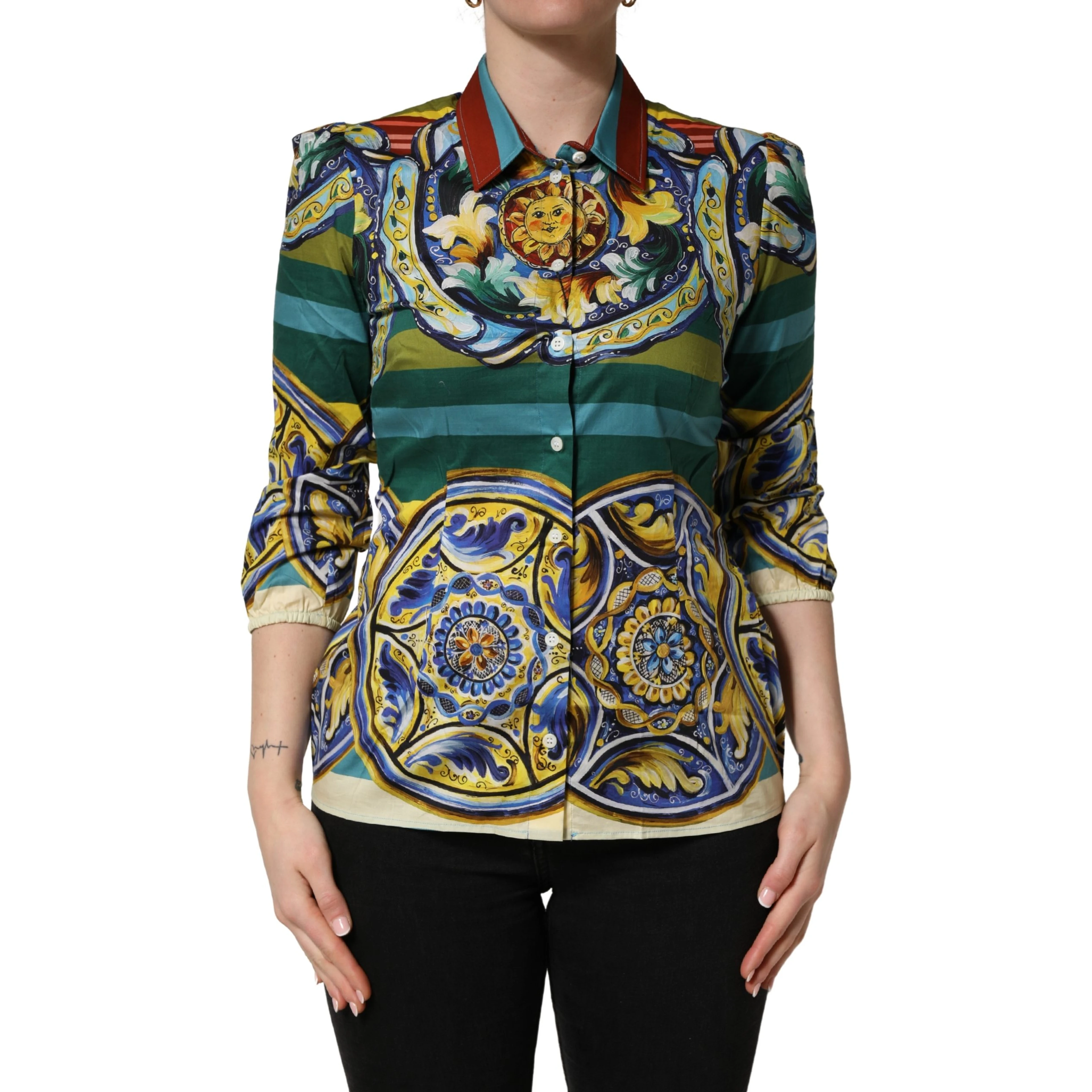 Multicolor Majolica Print Cotton Blouse Top