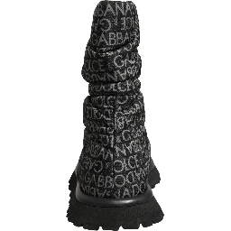 Black Logo Print Lace Up Snow Boots Shoes