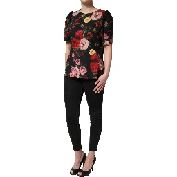 Black Floral Crepe Frill Detail Blouse Top