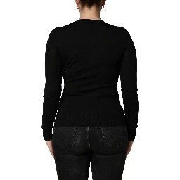 Black Wool Knitted Button Front Cardigan Sweater