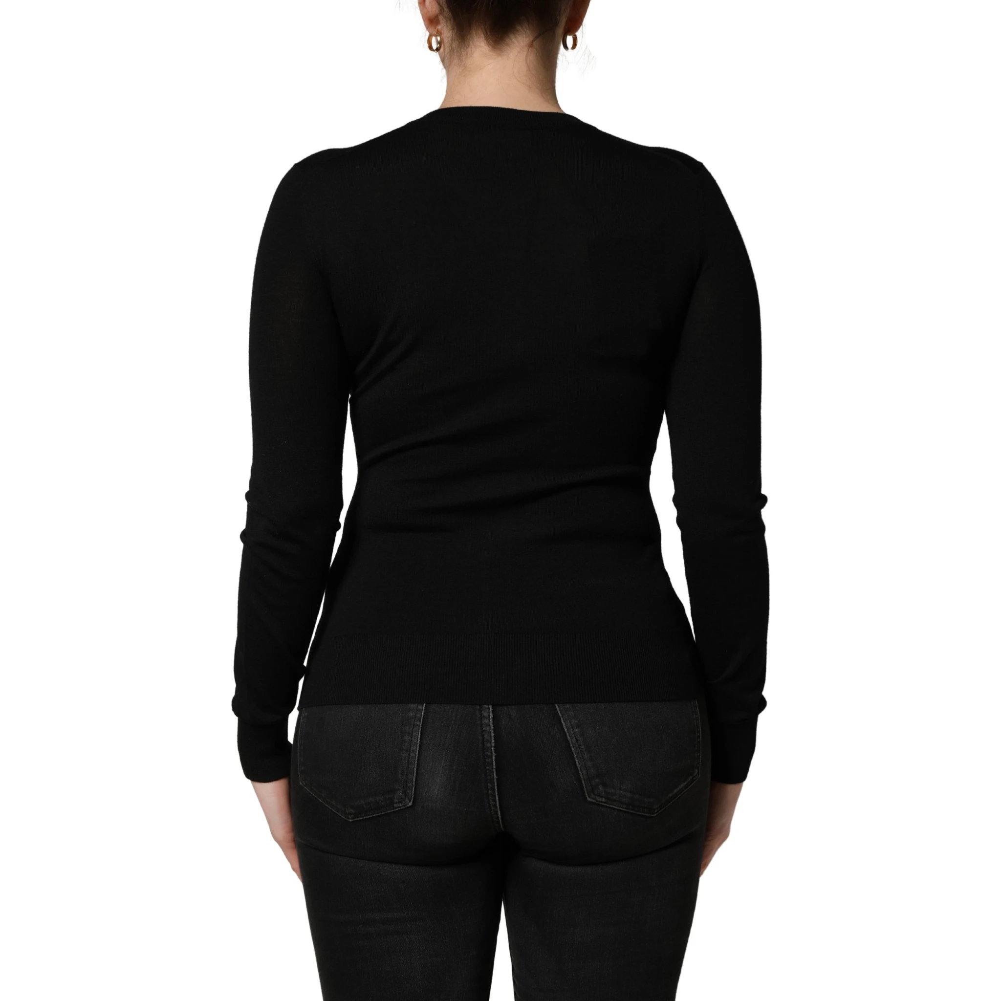 Black Wool Knitted Button Front Cardigan Sweater