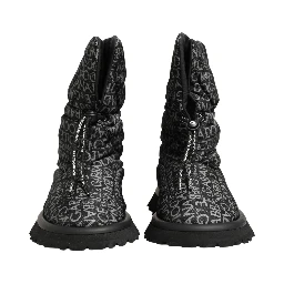 Black Logo Print Lace Up Snow Boots Shoes