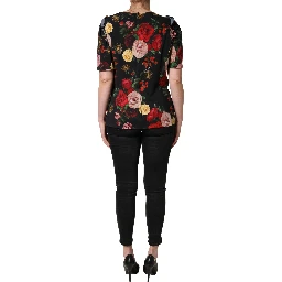 Black Floral Crepe Frill Detail Blouse Top