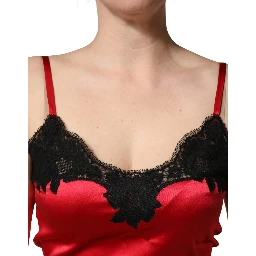 Red Silk Lace Trim Camisole Sleeveless Tank Top
