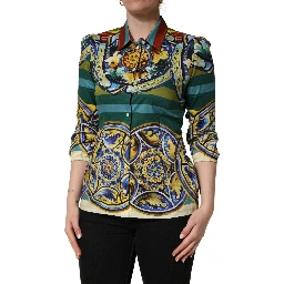 Multicolor Majolica Print Cotton Blouse Top