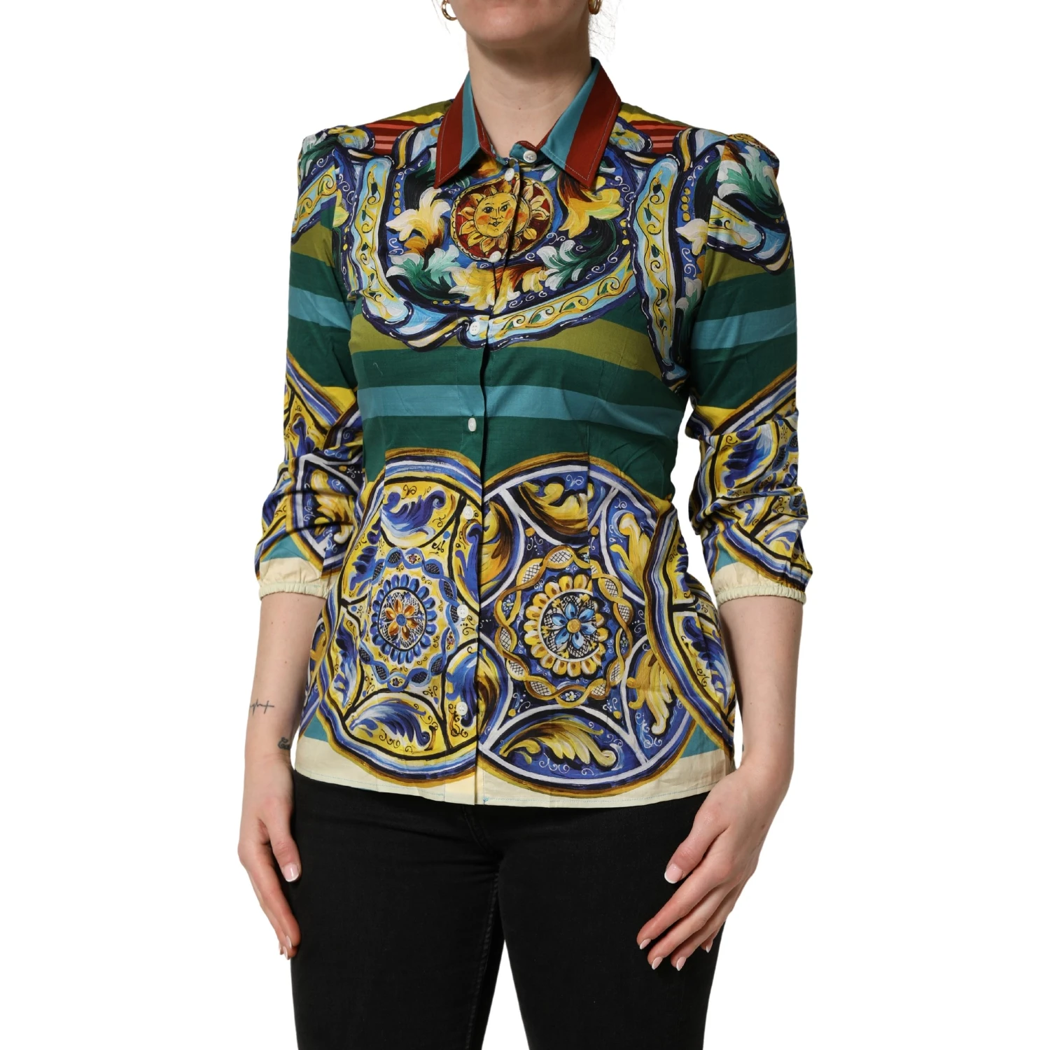 Multicolor Majolica Print Cotton Blouse Top