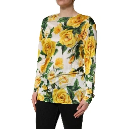 Yellow Rose Floral Long Sleeves Blouse Top