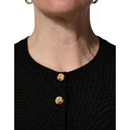 Black Wool Knitted Button Front Cardigan Sweater