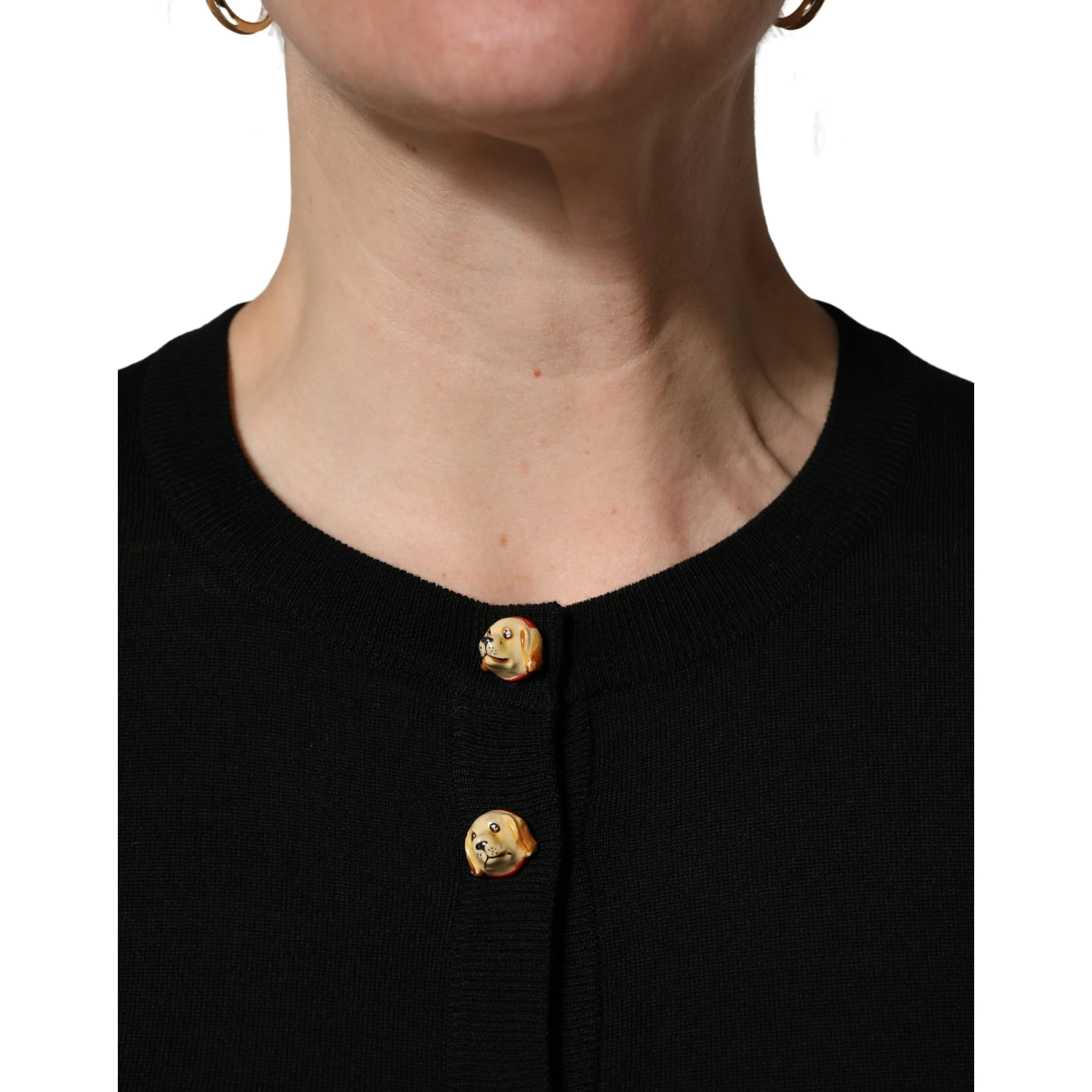 Black Wool Knitted Button Front Cardigan Sweater