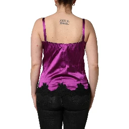 Purple Silk Lace Trim Camisole Sleeveless Tank Top
