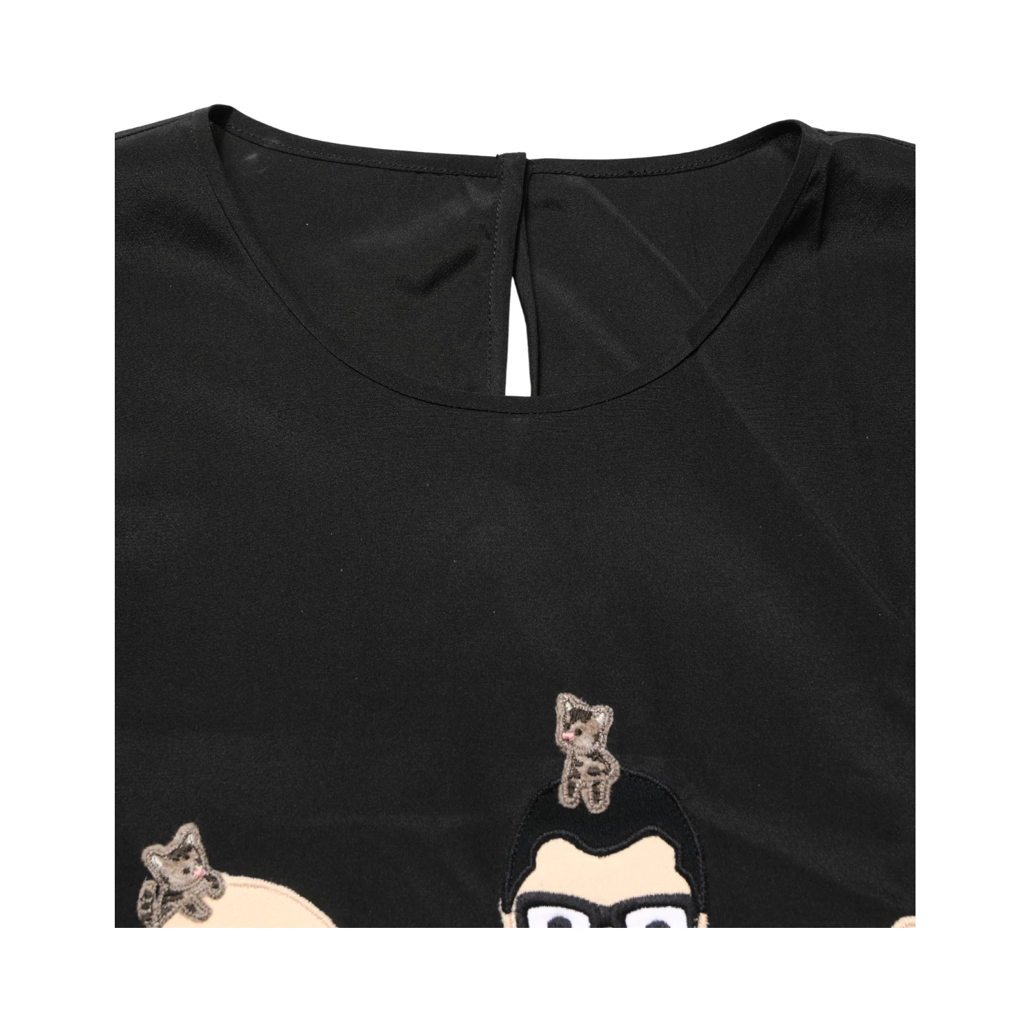 Black #dgfamily Silk Blouse Top
