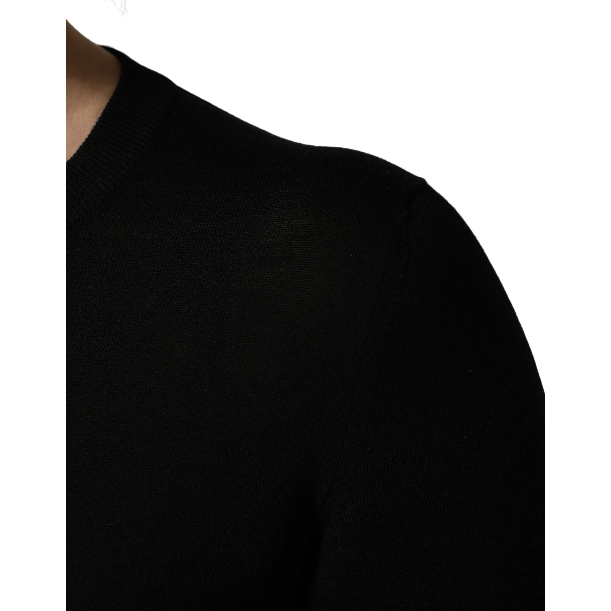 Black Wool Knitted Button Front Cardigan Sweater