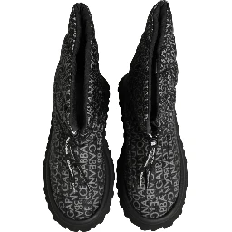 Black Logo Print Lace Up Snow Boots Shoes