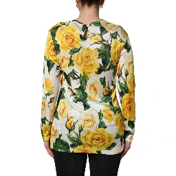 Yellow Rose Floral Long Sleeves Blouse Top