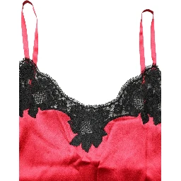 Red Silk Lace Trim Camisole Sleeveless Tank Top