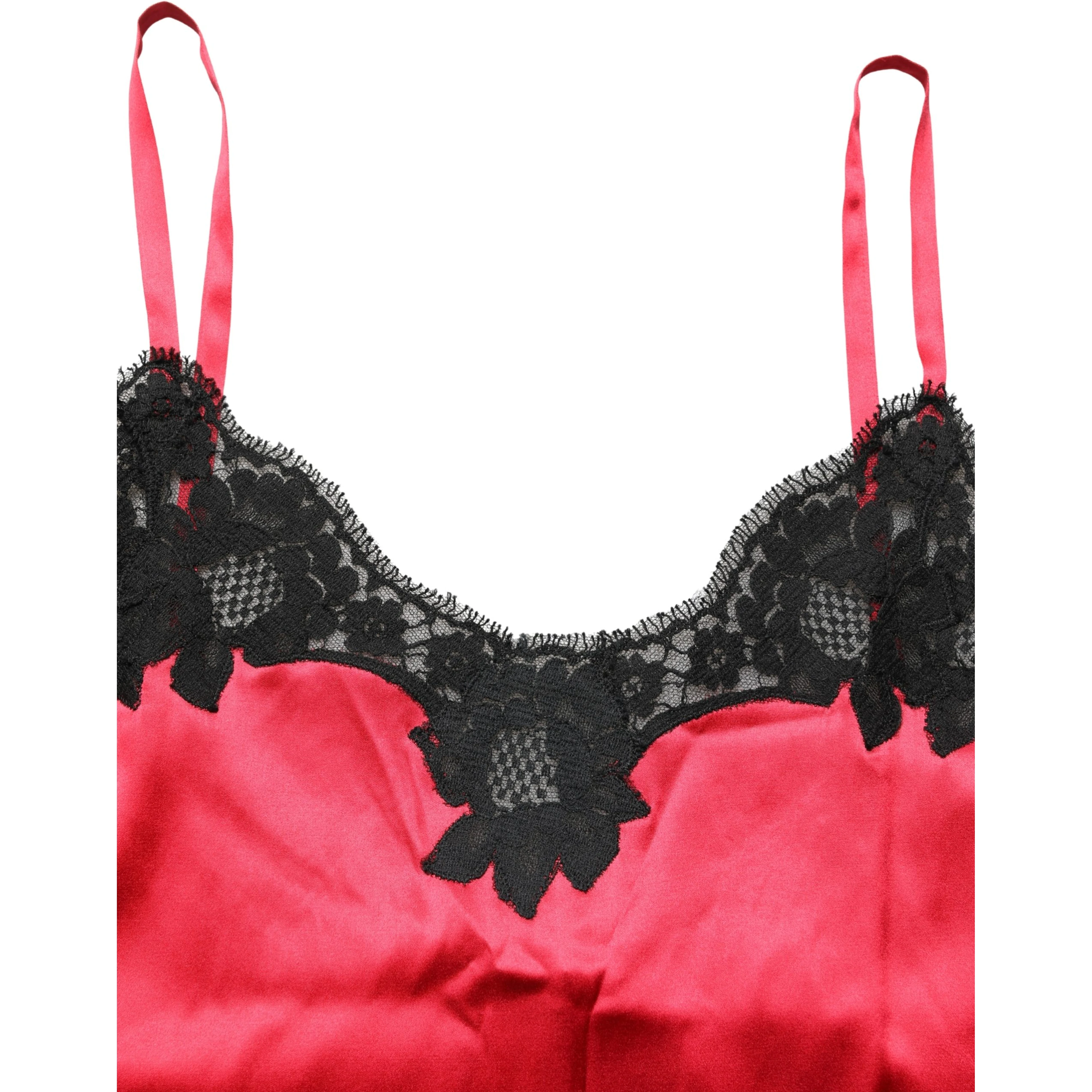 Red Silk Lace Trim Camisole Sleeveless Tank Top