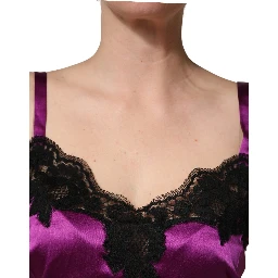 Purple Silk Lace Trim Camisole Sleeveless Tank Top