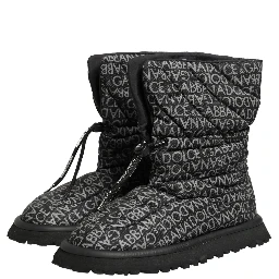 Black Logo Print Lace Up Snow Boots Shoes