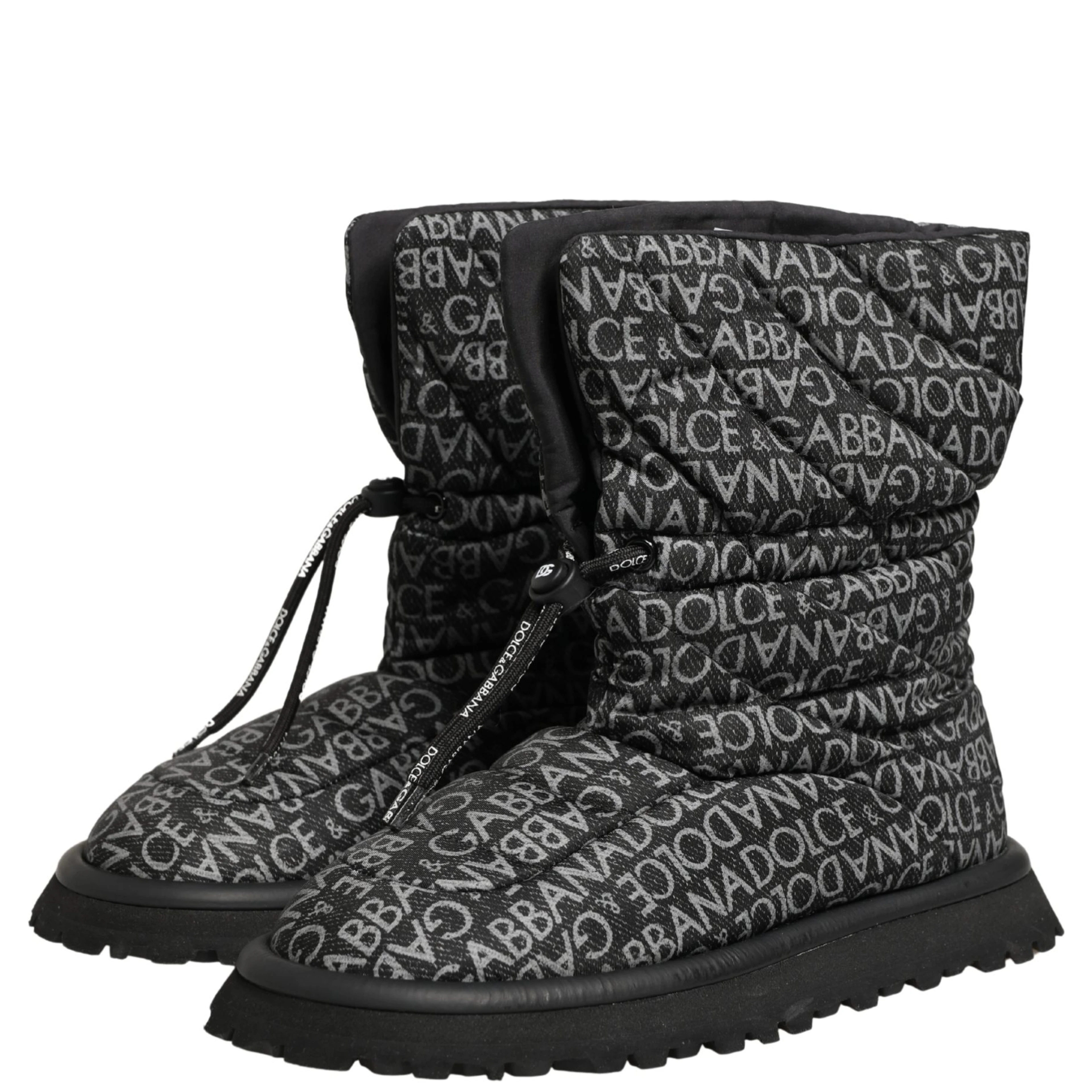 Black Logo Print Lace Up Snow Boots Shoes