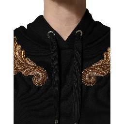 Black Embroidered Tassel Hooded Sweatshirt Sweater