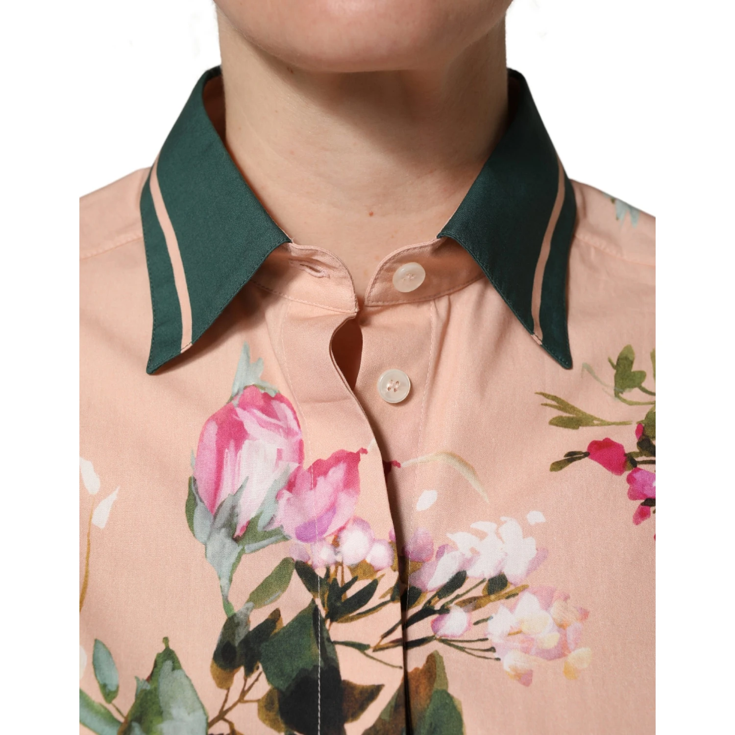 Pink Floral Cotton Button Front Shirt Top