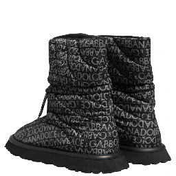 Black Logo Print Lace Up Snow Boots Shoes