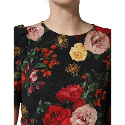 Black Floral Crepe Frill Detail Blouse Top