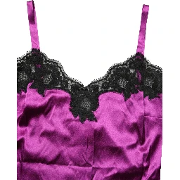Purple Silk Lace Trim Camisole Sleeveless Tank Top