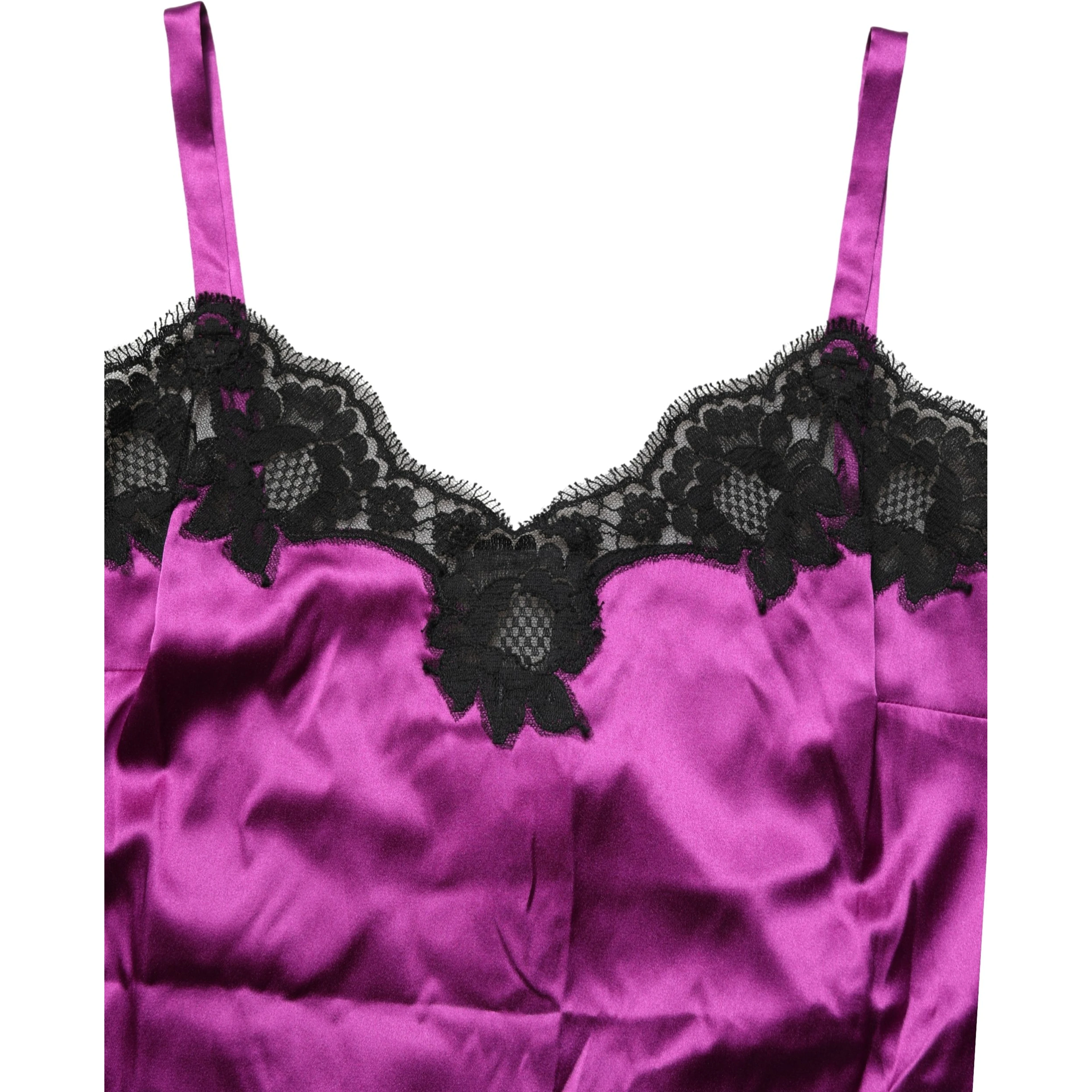 Purple Silk Lace Trim Camisole Sleeveless Tank Top