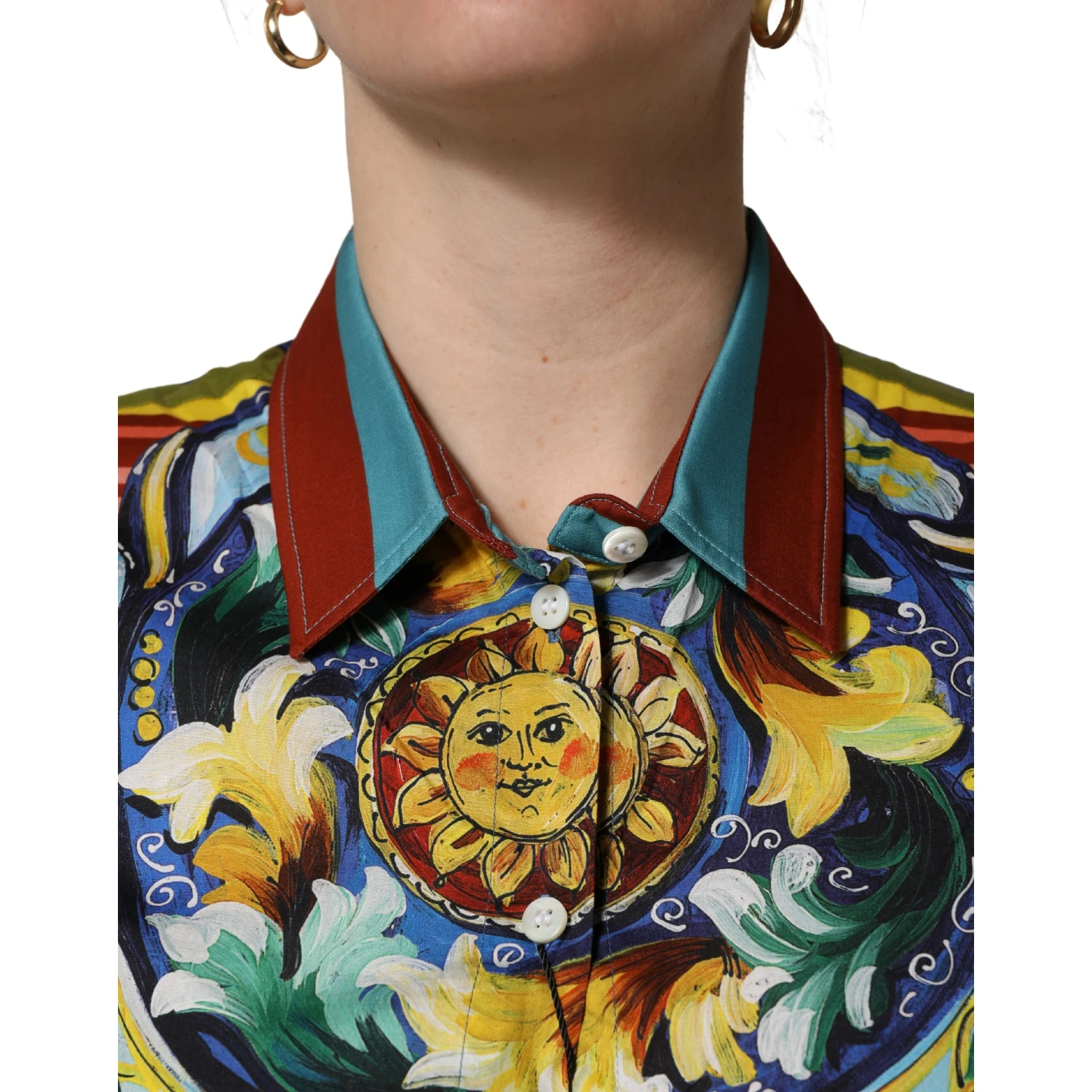 Multicolor Majolica Print Cotton Blouse Top