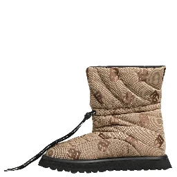 Brown Logo Print Lace Up Snow Boots Shoes