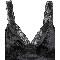 Black Silk Lace Trim Camisole V-neckline Tank Top